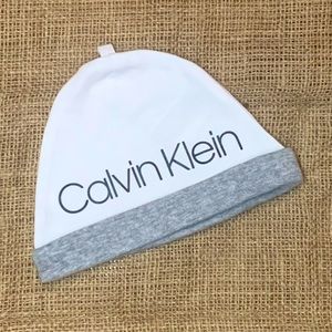 Calvin Klein White & Gray Infant Hat